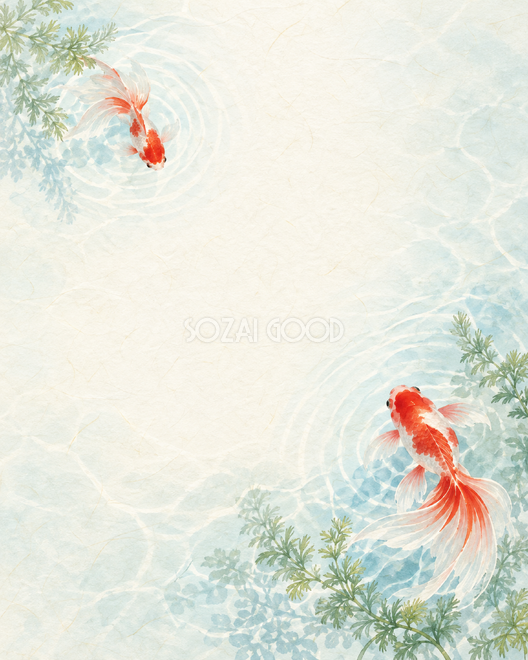 金魚と水紋縦長の対角背景 金魚と水紋縦長の対角背景
