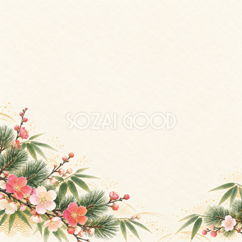 松竹梅・下辺のお正月背景｜無料イラスト素材 102623