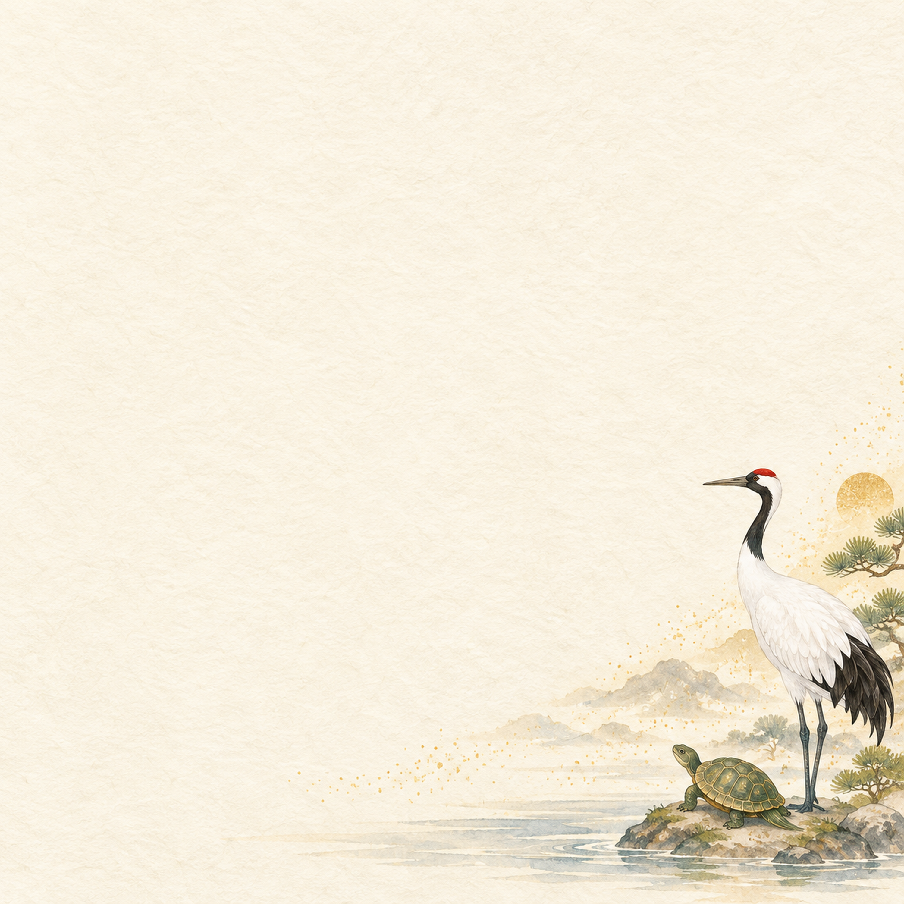 鶴と亀・右下のまとまりのお正月背景｜無料イラスト素材 102637に写真・文字を入れる