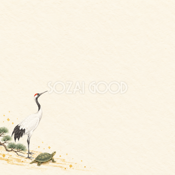 鶴と亀・左下の小さな飾りのお正月背景｜無料イラスト素材 102639