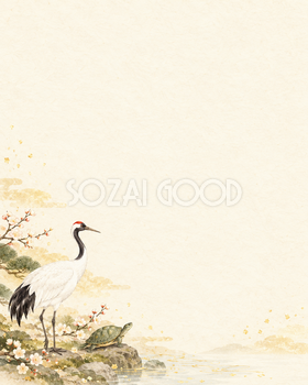 鶴と亀・縦長の左下のお正月背景｜無料イラスト素材 102644