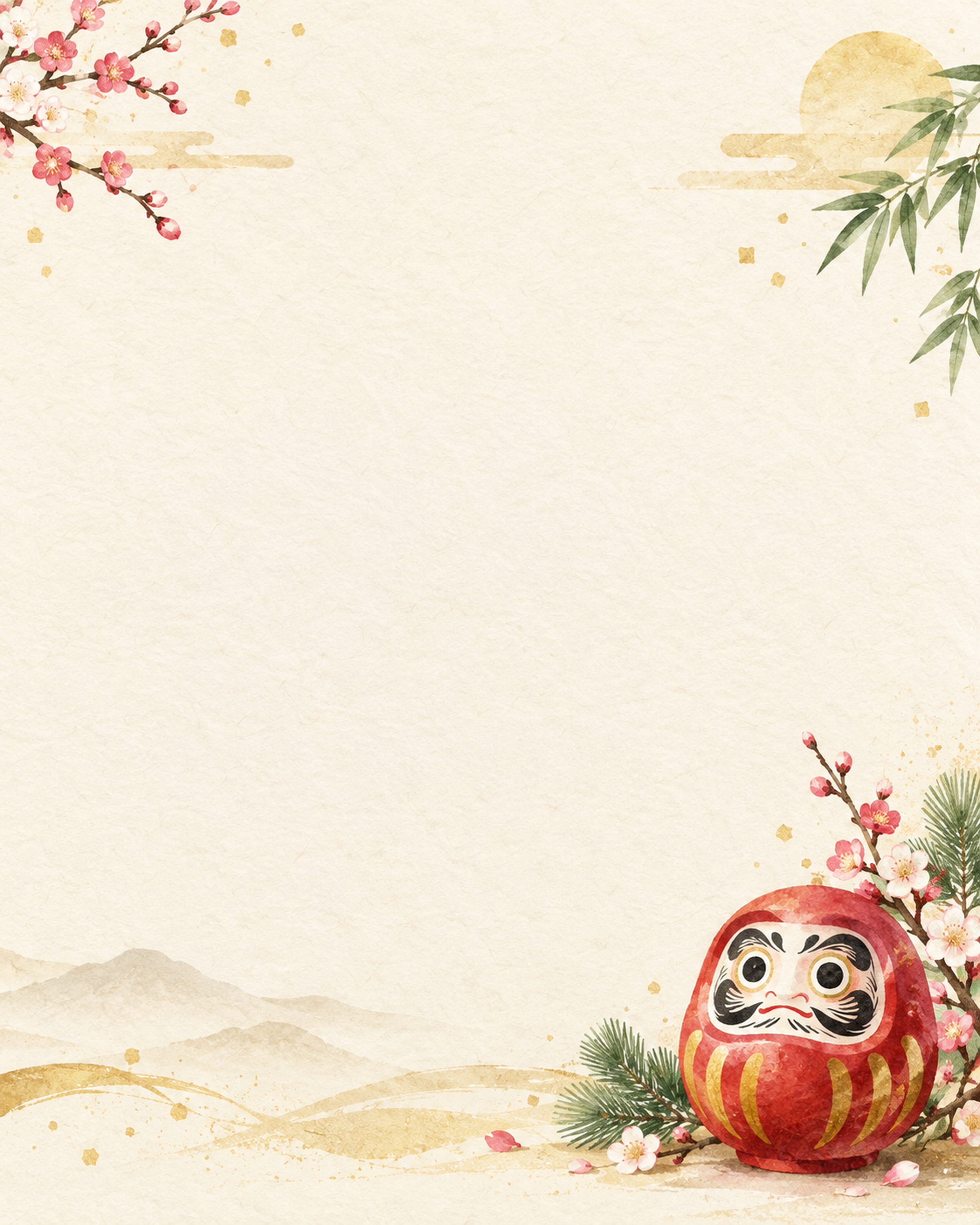 だるま・縦長の小さな右下飾りのお正月背景｜無料イラスト素材 102656に写真・文字を入れる