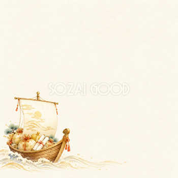 宝船・左下のまとまりのお正月背景｜無料イラスト素材 102714