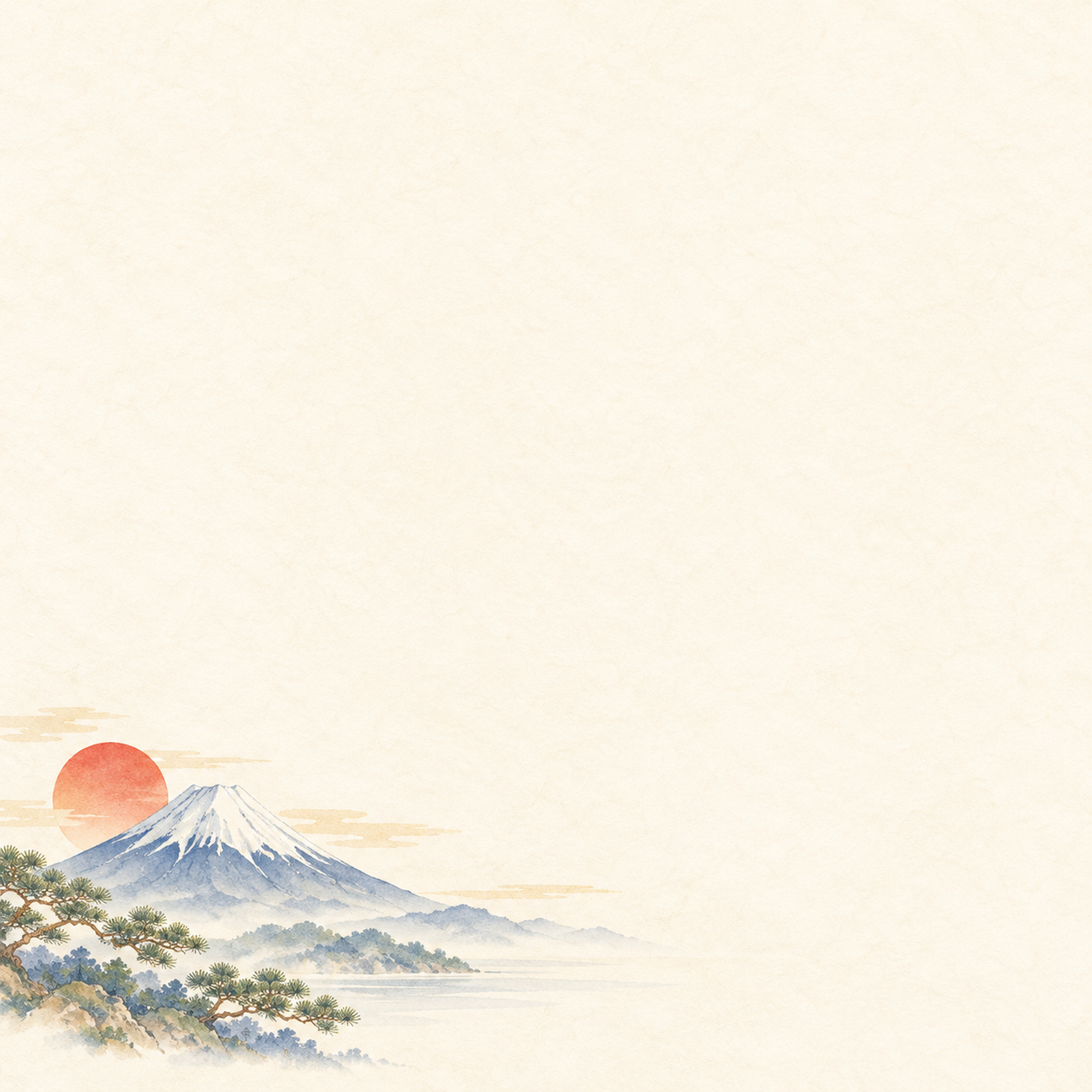 富士山と初日の出・左下のまとまりのお正月背景｜無料イラスト素材 102740に写真・文字を入れる