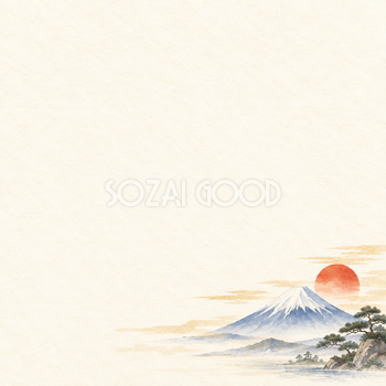 富士山と初日の出・右下のまとまりのお正月背景｜無料イラスト素材 102741