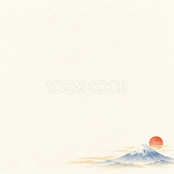 富士山と初日の出・右下の小さな飾りのお正月背景｜無料イラスト素材 102744