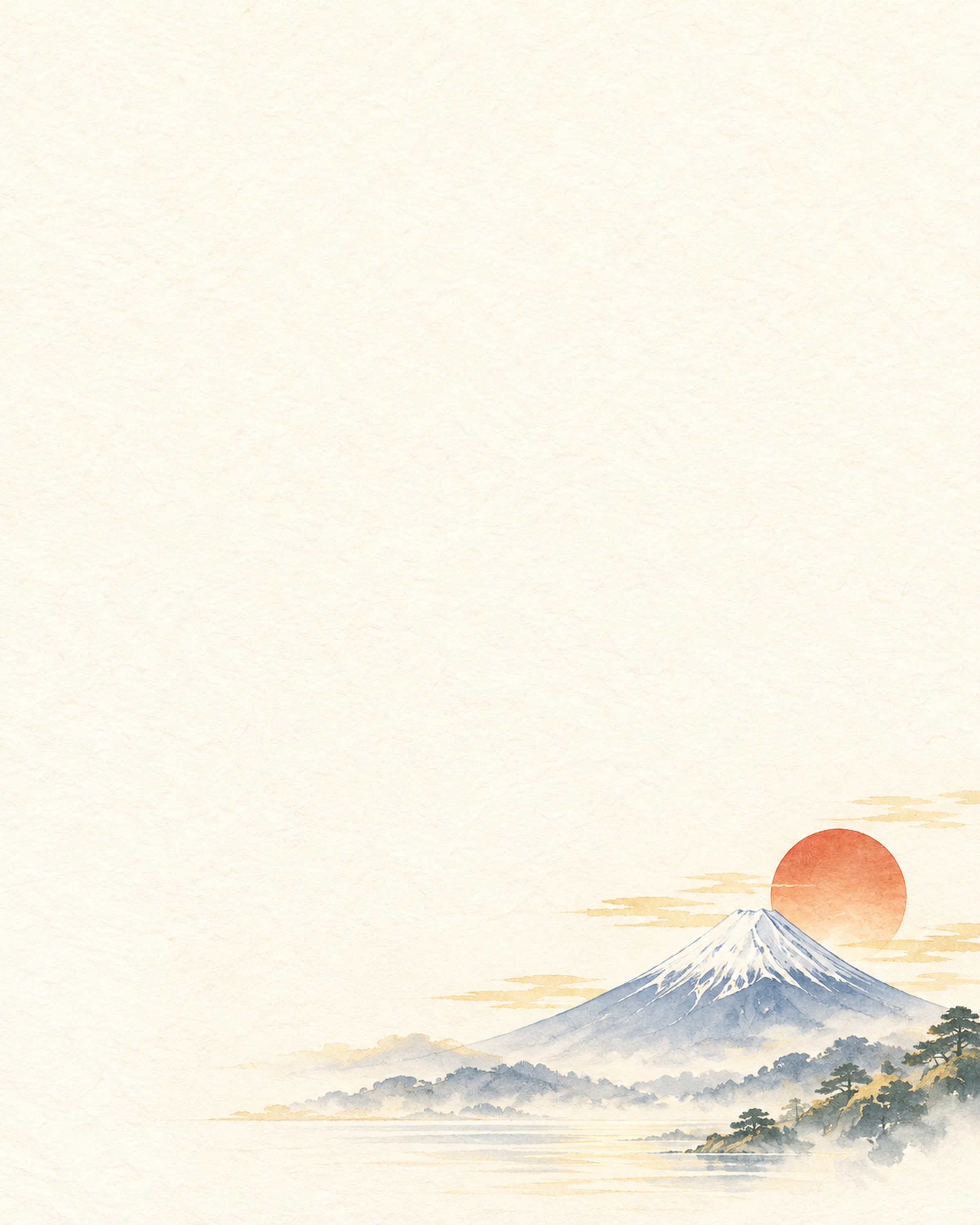 富士山と初日の出・縦長の右下飾りのお正月背景｜無料イラスト素材 102745に写真・文字を入れる