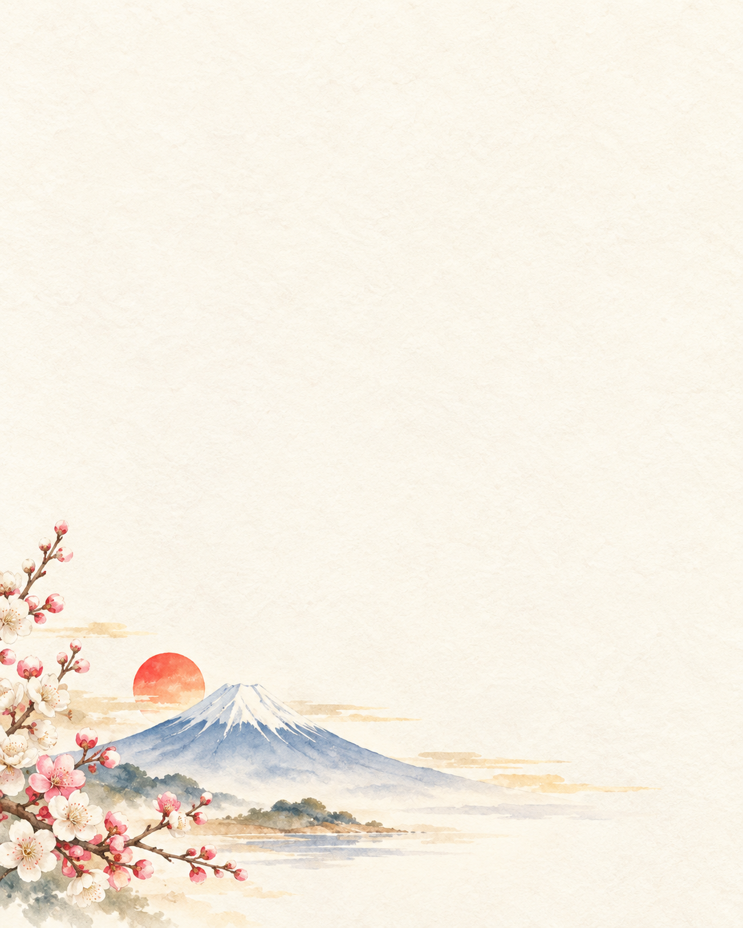富士山と初日の出・縦長の左下飾りのお正月背景｜無料イラスト素材 102746に写真・文字を入れる