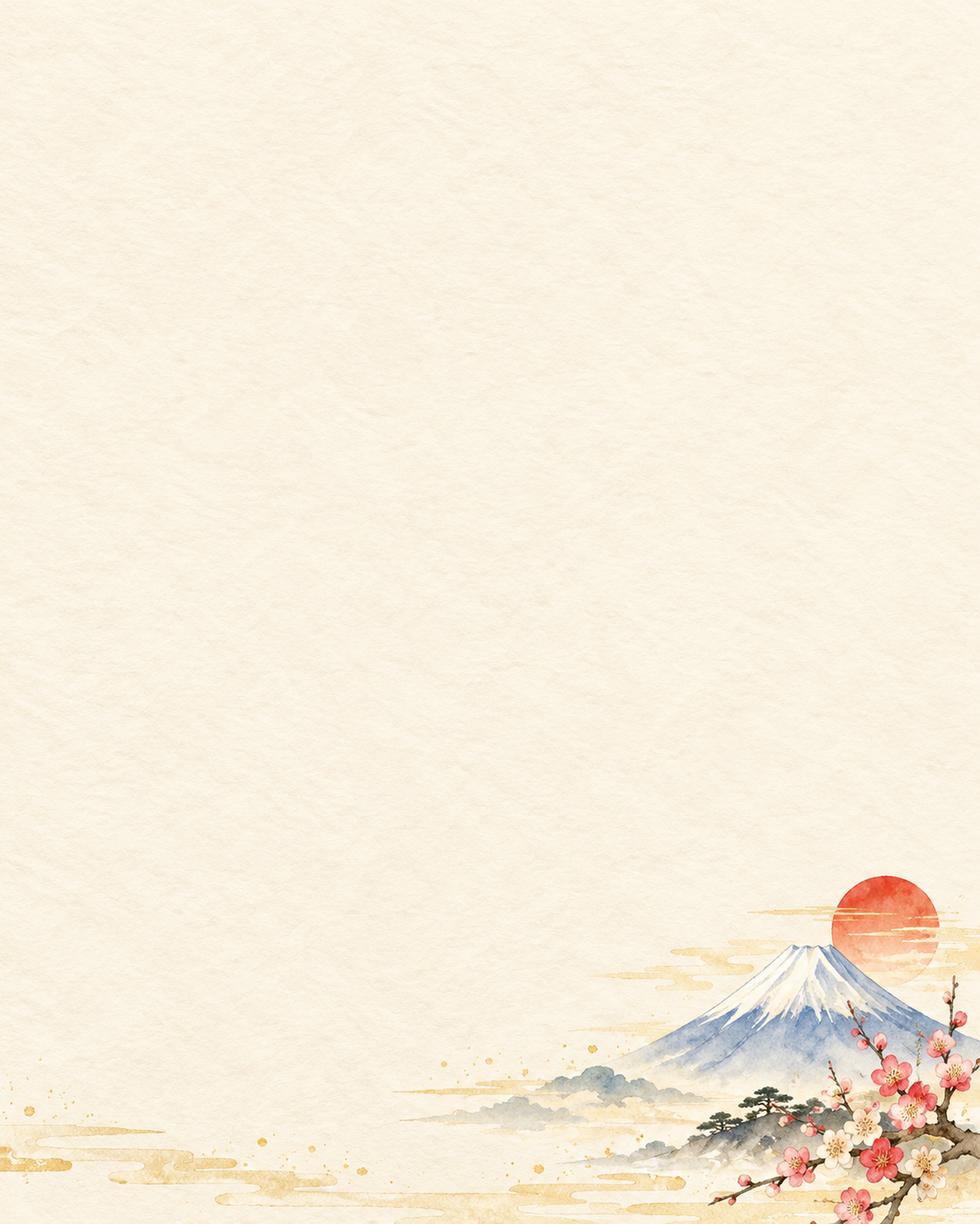 富士山と初日の出・縦長の小さな右下飾りのお正月背景｜無料イラスト素材 102747に写真・文字を入れる