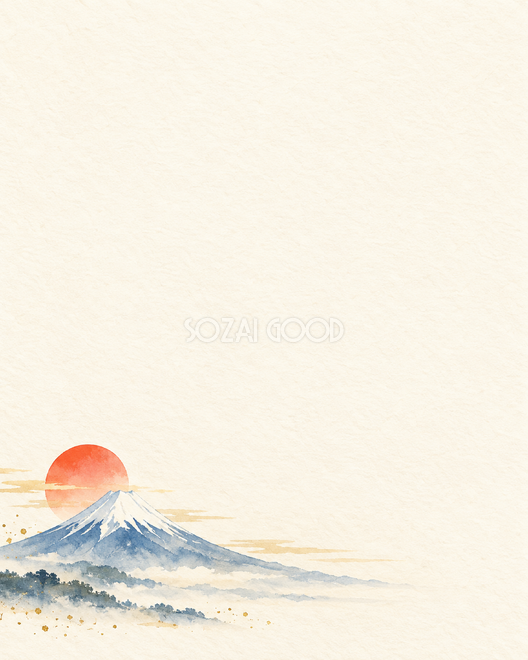 富士山と初日の出縦長の左下背景 富士山と初日の出縦長の左下背景