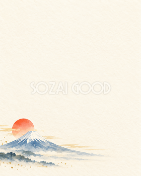 富士山と初日の出・縦長の左下のお正月背景｜無料イラスト素材 102748