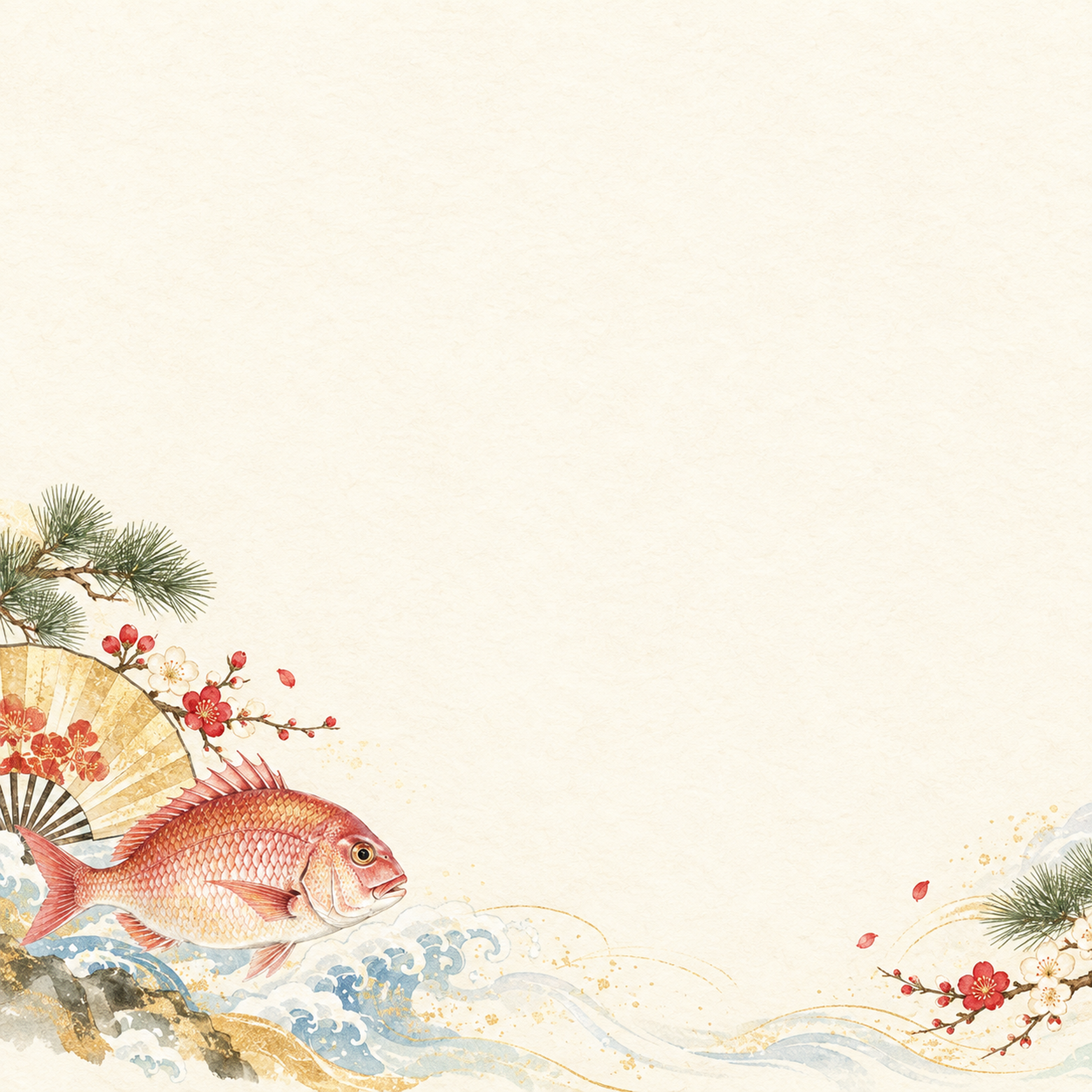 めでたい鯛・下辺のお正月背景｜無料イラスト素材 102753に写真・文字を入れる