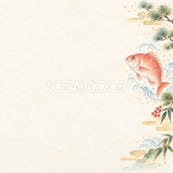めでたい鯛・右辺のお正月背景｜無料イラスト素材 102754