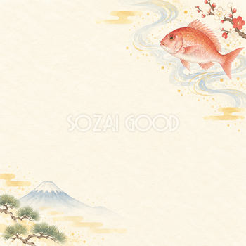 めでたい鯛・右上のお正月背景｜無料イラスト素材 102755