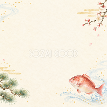 めでたい鯛・小さな彩りのお正月背景｜無料イラスト素材 102757