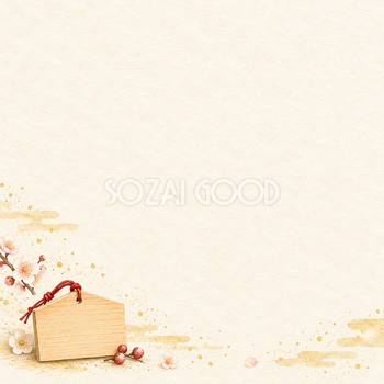 絵馬・左下の飾りの縁起物背景｜無料イラスト素材 102791