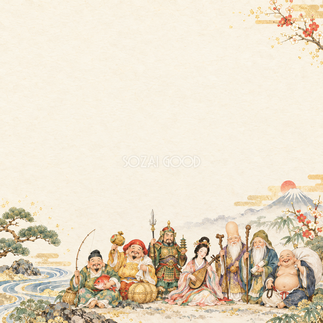 七福神下隅のまとまり背景 七福神下隅のまとまり背景