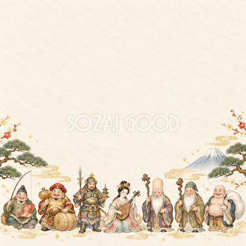 七福神・下辺の彩りの縁起物背景｜無料イラスト素材 102859