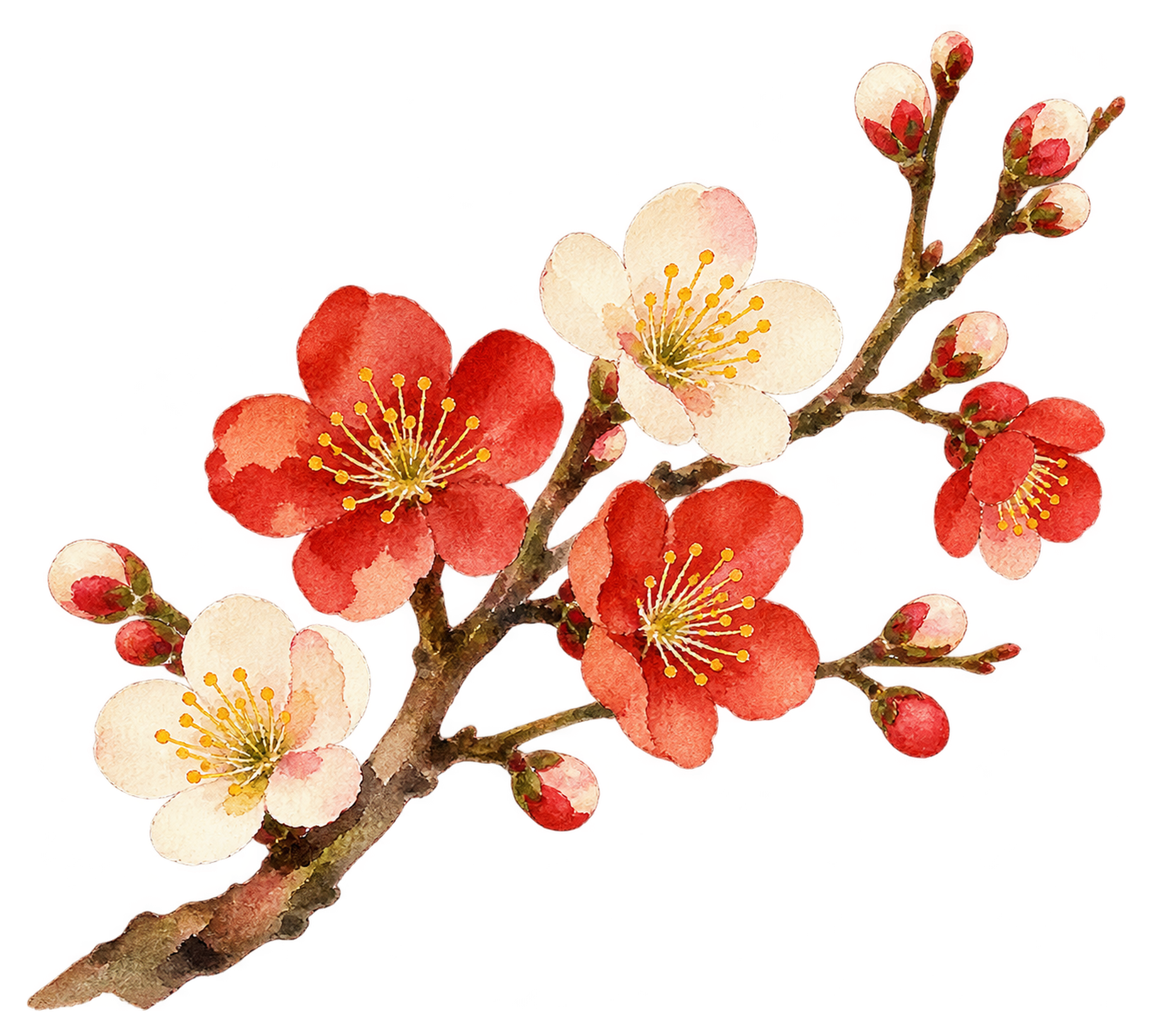 紅白の梅のお正月イラスト｜無料の縁起物素材 102910に写真・文字を入れる