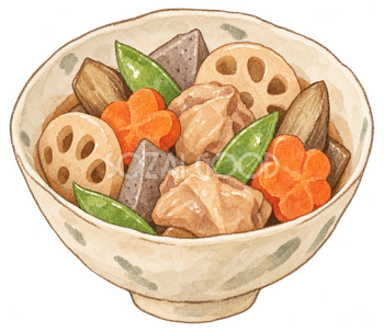 筑前煮の水彩イラスト｜お正月の無料素材 102926