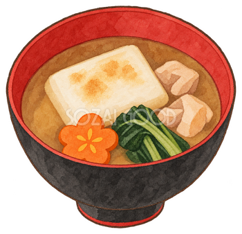 すまし汁のお雑煮の水彩イラスト｜お正月の無料素材 102937
