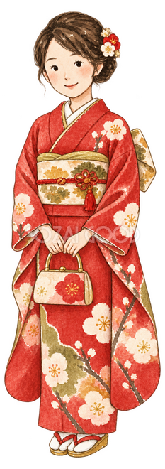 振袖姿の女性イラスト