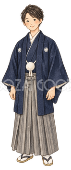 袴姿の男性の水彩イラスト｜成人式の無料素材 102945
