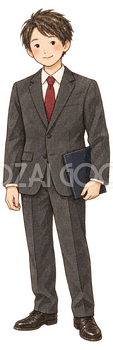 スーツ姿の男性の水彩イラスト｜成人式の無料素材 102946