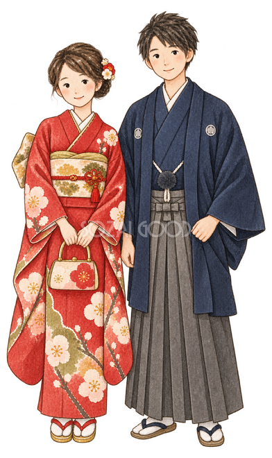 振袖と袴の二人イラスト 振袖と袴の二人イラスト