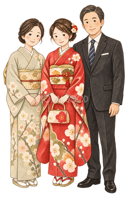 成人を祝う家族イラスト 成人を祝う家族イラスト
