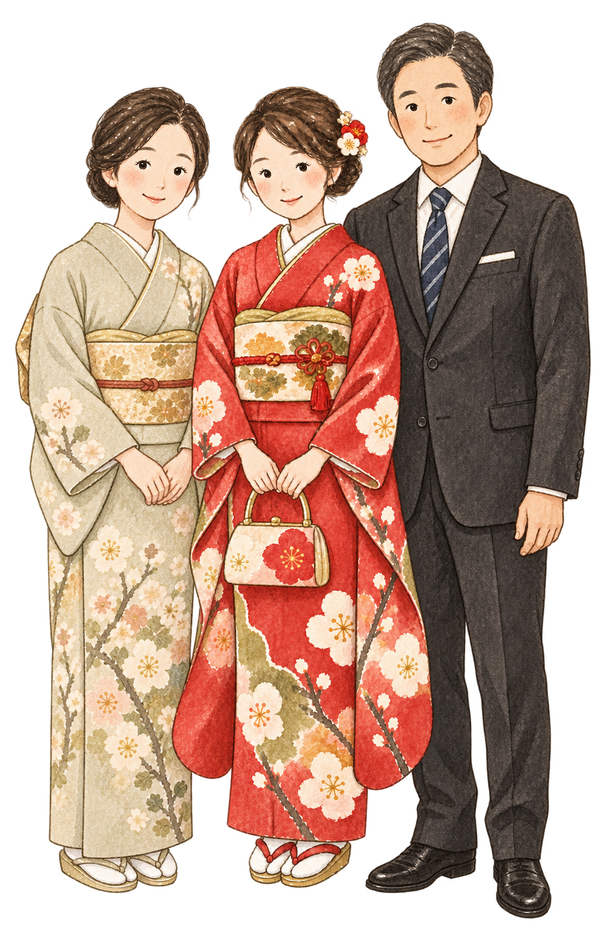 成人を祝う家族の水彩イラスト｜成人式の無料素材 102952に写真・文字を入れる