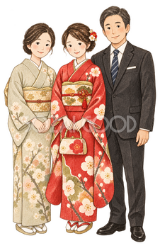 成人を祝う家族の水彩イラスト｜成人式の無料素材 102952