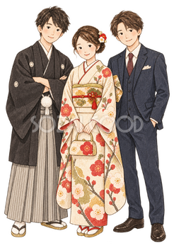 成人式の記念撮影の水彩イラスト｜成人式の無料素材 102953