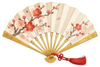 祝い扇と房飾りの水彩イラスト｜成人式の無料素材 102959