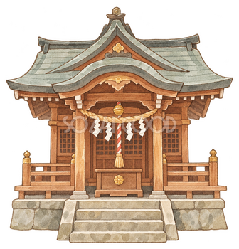 神社の拝殿の水彩イラスト｜初詣の無料素材 102966