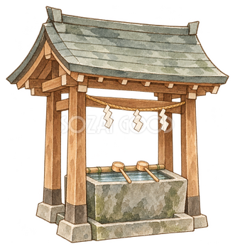 手水舎の水彩イラスト｜初詣の無料素材 102967