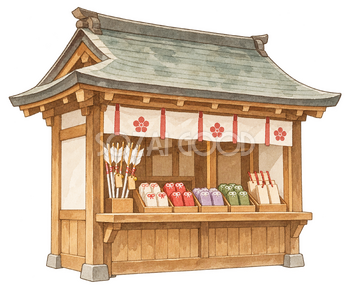 神社の授与所の水彩イラスト｜初詣の無料素材 102974