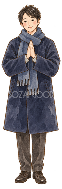 参拝する男性イラスト