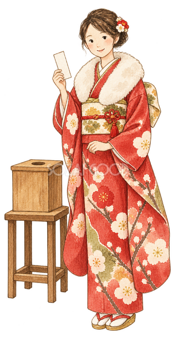 おみくじを引く女性イラスト おみくじを引く女性イラスト