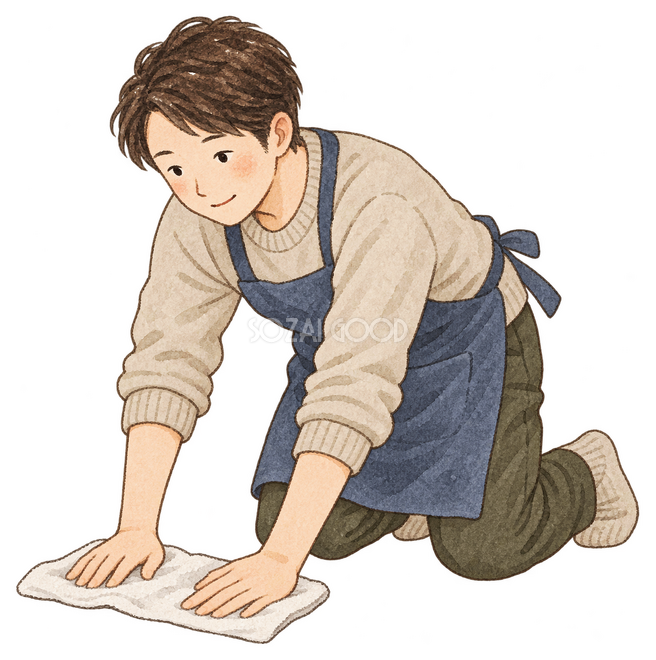 床を雑巾がけする男性イラスト 床を雑巾がけする男性イラスト