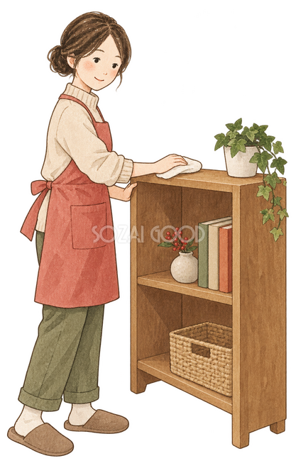 棚を拭く女性イラスト