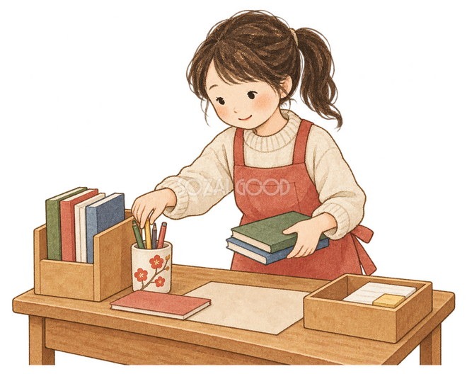 机を整理する子どもイラスト 机を整理する子どもイラスト