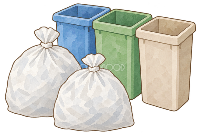 無地のごみ袋と分別箱イラスト