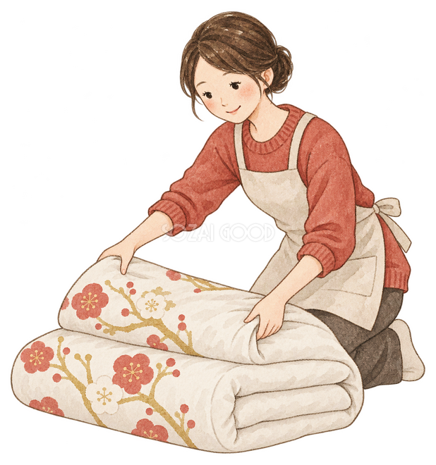 布団をたたむ女性イラスト 布団をたたむ女性イラスト