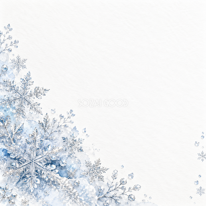 雪の結晶と白銀・正方形・左下 雪の結晶と白銀・正方形・左下