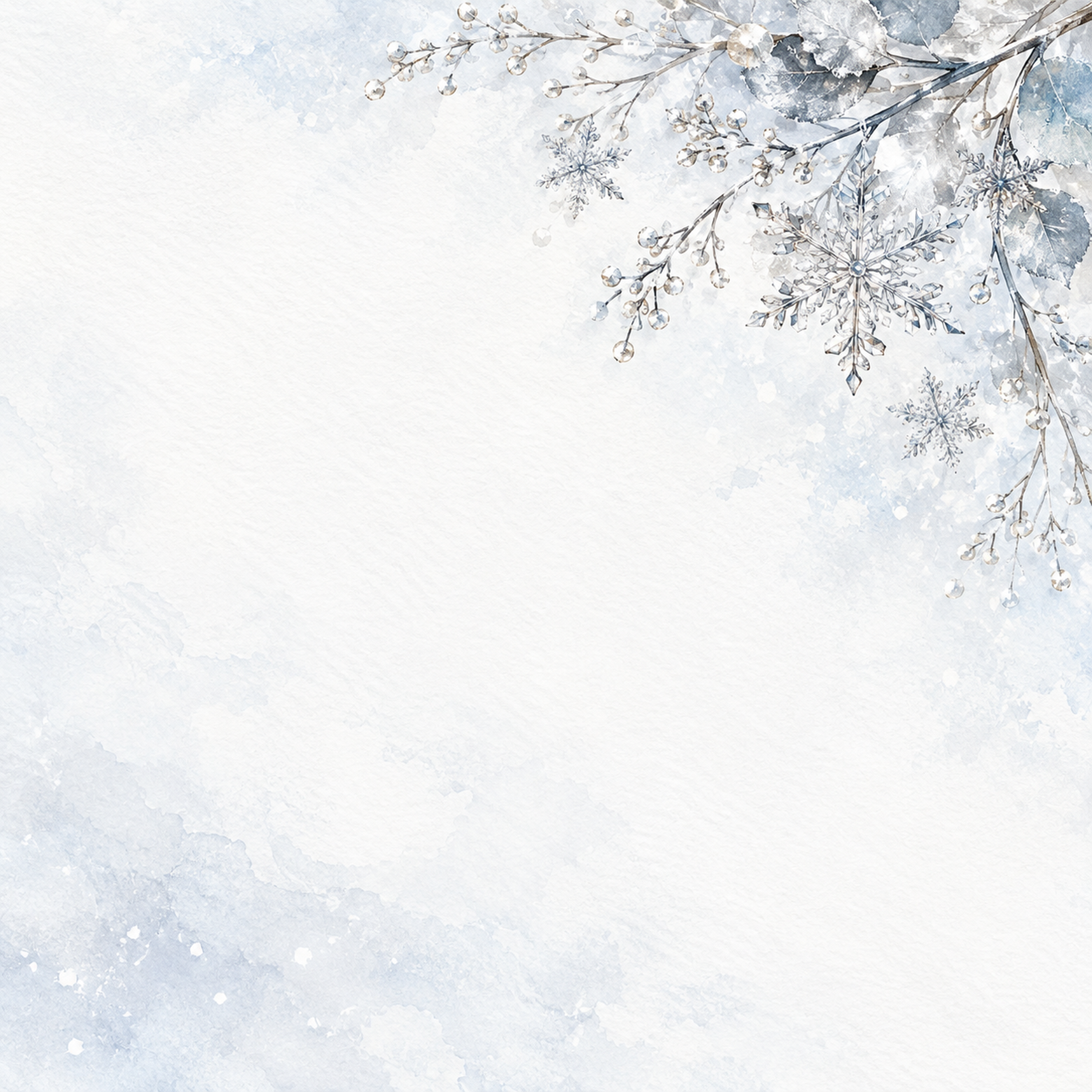 雪の結晶と白銀・右上の彩り｜文字なしの無料背景イラスト素材 103013に写真・文字を入れる
