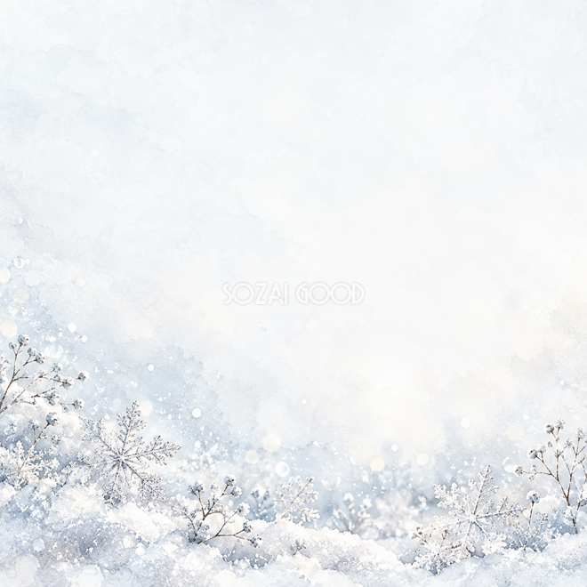 雪の結晶と白銀・正方形・下辺 雪の結晶と白銀・正方形・下辺