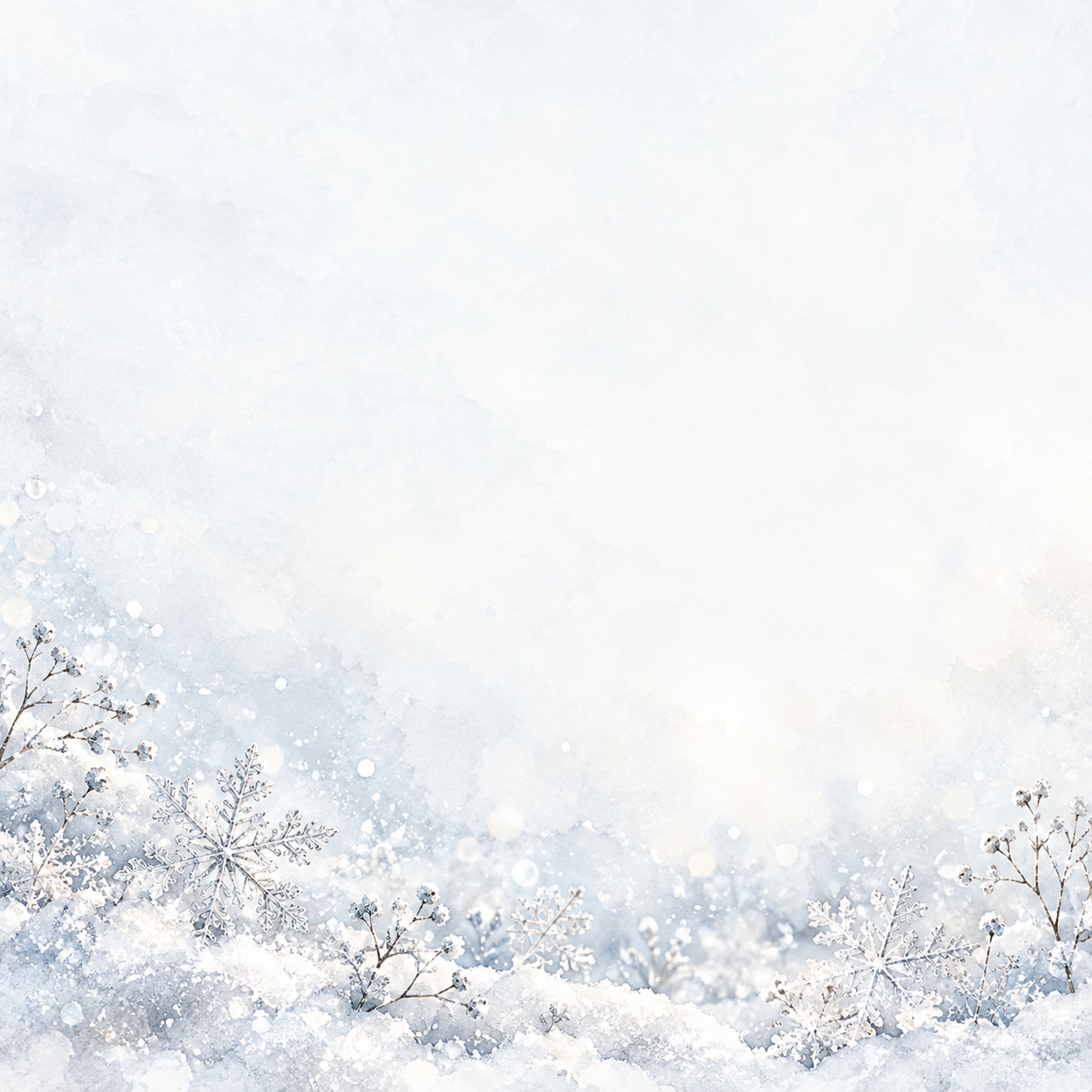 雪の結晶と白銀・下辺に広がる彩り｜文字なしの無料背景イラスト素材 103014に写真・文字を入れる