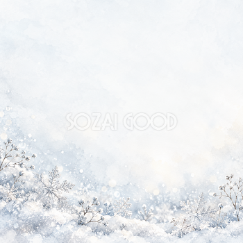 雪の結晶と白銀・下辺に広がる彩り｜文字なしの無料背景イラスト素材 103014