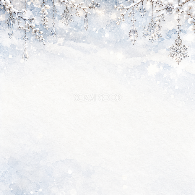 雪の結晶と白銀・正方形・上辺 雪の結晶と白銀・正方形・上辺